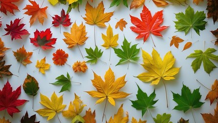 Poster - Diverse colorful autumn foliage isolated against white