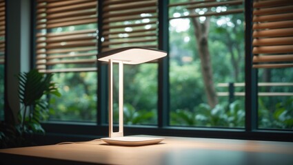 Aufkleber - Office desk lamp made of metal, window blinds, minimalist design