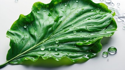 Poster - Isolated background featuring water drops splashing on a leaf with clipping path.