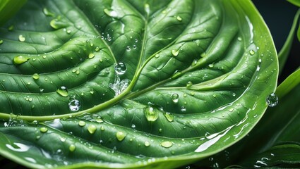 Poster - Water droplets splashing on a leaf set against a background with clipping path.