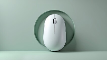 Poster - Wireless computer mouse in white on a gray background with ample copy space for concept use.