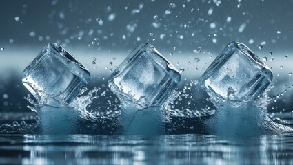 Poster - Isolated background featuring a close-up of water splashing with ice cubes
