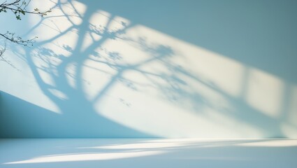 Poster - Sophisticated and subtle abstract background for showcasing products with shadows created by tree branches on the wall.