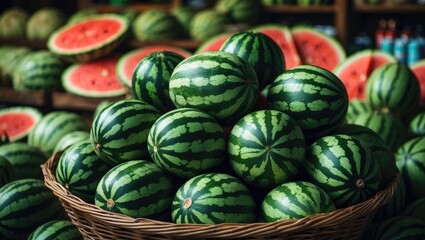 Aufkleber - Fresh watermelons stacked for sale at the market