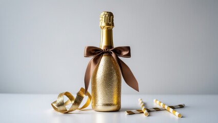 Poster - Small bottle in gold decoration isolated on white