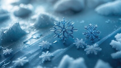 Poster - Ornate blue snowflakes on a chilled window surface