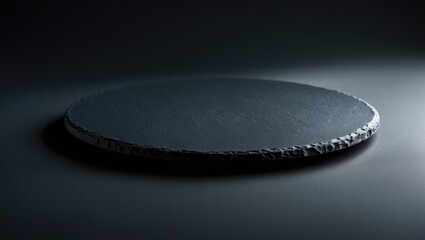Poster - Round slate plate with no markings for use as a template. Cooking, health-conscious eating or vegetarian theme