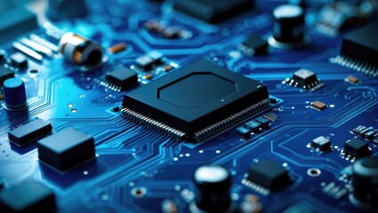 Leinwandbilder - Detailed view of a processor on an electronic circuit board.