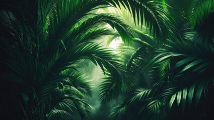 Poster - Vertical layout featuring deep dark green palm leaves