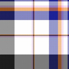 Poster - pixelated plaid pattern. fabric texture with intersecting lines in blue, orange, white, and black. g