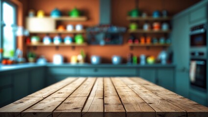 Leinwandbilder - Empty wooden tabletop and indistinct background, ideal for showcasing products or montages.