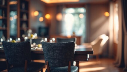 Poster - Soft Focus Luxurious Interior. Abstract Blur for Web Design Purposes. Bokeh Light Effects in Interior Spaces. Blurred View of a Modern Living Room. Modern House Interior with Bokeh Effects