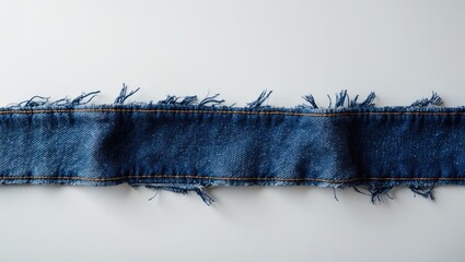 ripped blue-grey denim jeans with frayed flap patch fabric on a white background