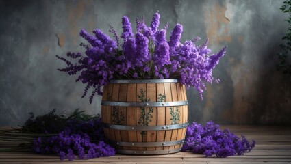 Aufkleber - Beautiful arrangement of dried purple flowers in a basket.
