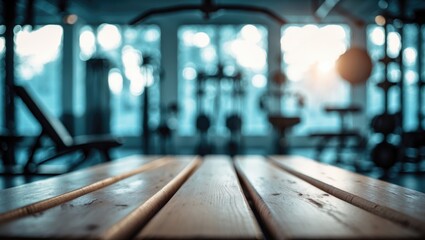 Poster - Highlighted empty brown wooden table with a blurred bokeh backdrop for showcasing products