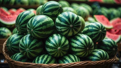 Aufkleber - Stack of fresh watermelons available at the market