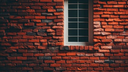 Poster - Window Background Set Against an Orange Brick Wall Texture