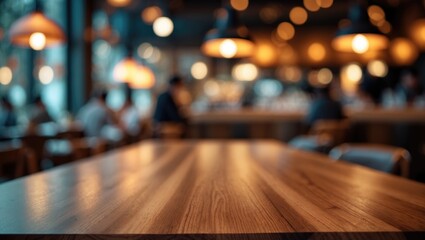 Aufkleber - Empty elegant wooden tabletop with a blurred bokeh modern interior backdrop.