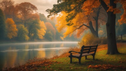 Poster - Beautifully colored rural park view during autumn