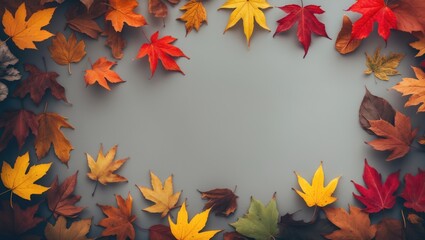 Poster - Vibrant fall leaves on a background, featuring adjacent empty space.