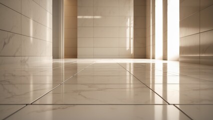 Poster - fresh condition of real marble floor tile pattern for background, showcasing symmetry grid lines and