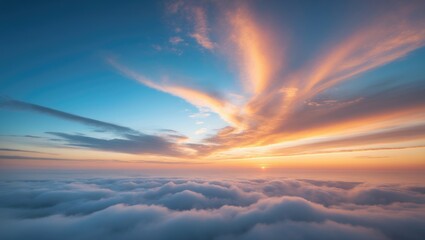 Wall Mural - Nature panorama background of sunrise and golden cloudy sky