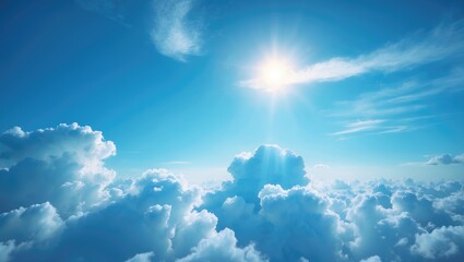 Wall Mural - clear sunny background featuring a blue sky adorned with cumulus clouds and sunlight in nature.