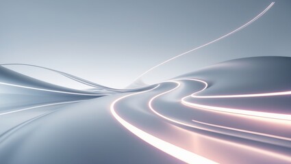 Poster - Abstract silver backdrop featuring neon luminescent lines.