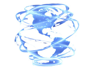 Poster - Stunning futuristic globe, radiating vibrant blue energy.  Represents global connectivity, technology, and innovation. Perfect for concepts of networking, data, or the digital world.