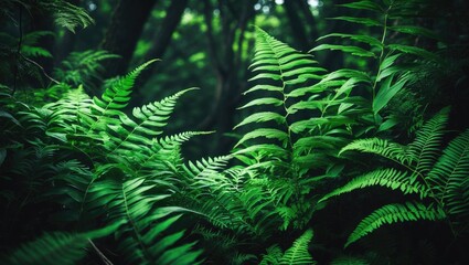 Poster - Typical polypody. Dark emerald fern fronds. Botanical plant texture background. Lush green fern leaves.