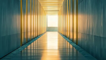 Poster - Light cascades through a serene corridor, illuminating modern architecture at dusk in a tranquil setting Generative AI