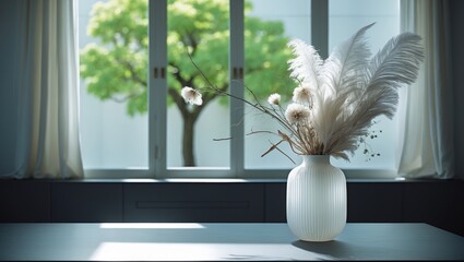 Poster - Lovely bloom in a glass vase on the table in the living area