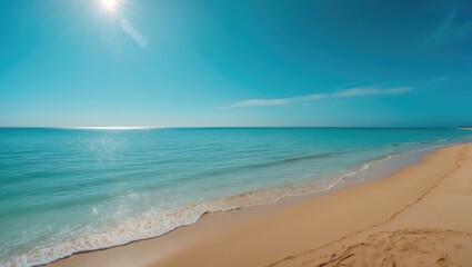 Aufkleber - Seaside landscape featuring sand, sea, and sky. Summer beach view with coastal space.