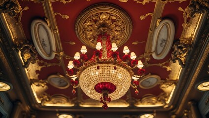 Aufkleber - Stunning golden crystal chandelier radiates a warm glow