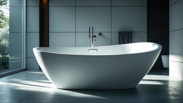 Close-up of a bathroom. Spacious white bathroom in a contemporary setting