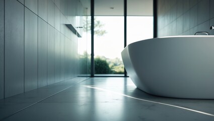 Poster - Bathroom detail shot. Expansive white bathroom within a modern design
