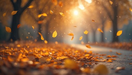 Aufkleber - Stunning autumn scenery featuring golden trees and sunlight. Vibrant leaves in the park. Natural backdrop of falling foliage.