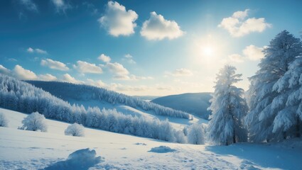 Aufkleber - Gorgeous snowy landscape with trees surrounded by winter