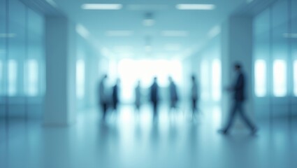 Aufkleber - Stunning light blue blurred panoramic background of a wide hallway.