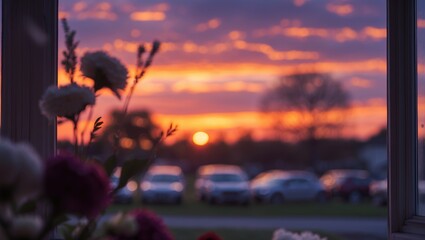 Poster - Stunning sunset seen through a window
