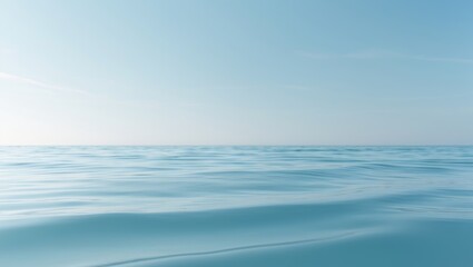 Poster - Daylight brings a serene horizontal line of the sea surface. The sea contrasts against a blue sky. Seascape under a clear sky.