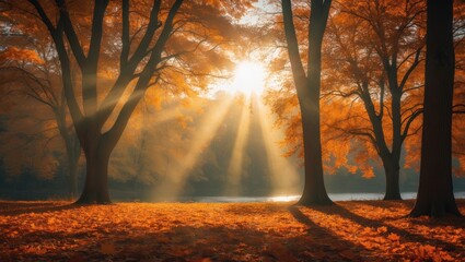 Aufkleber - Trees in the park during autumn sunlight