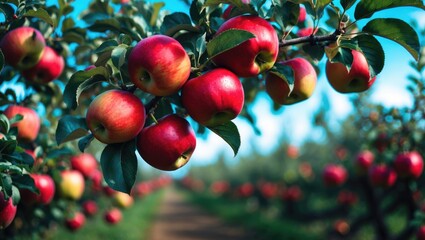 Poster - Garden of fresh red fruits: apples and agriculture
