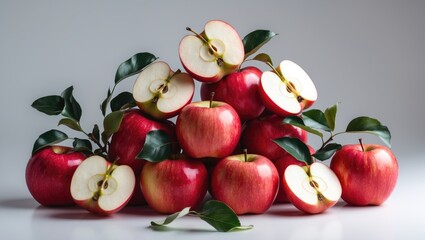 Aufkleber - Isolated Set of Apples: Collection of Red Apples, Slices, and Halves