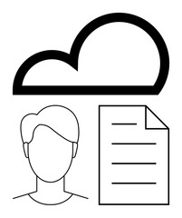 Poster - cloud symbol above user profile and paper document icon visualizing data storage, sharing, and colla