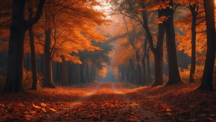 Aufkleber - Charming love lane in the woods with vibrant trees.