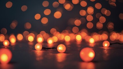 Aufkleber - Red and fire orange bokeh Christmas lights against a black background, abstract bokeh imagery, orange bokeh design.