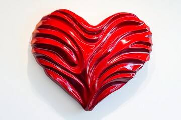 Poster - A glossy red heart with swirling patterns on a white background creating a modern art piece look