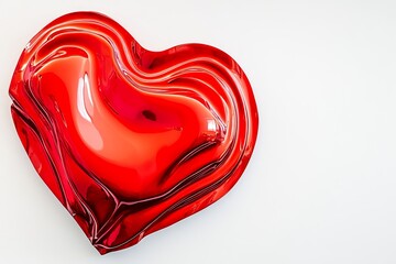 Poster - A shiny red heart shape object with a glossy surface on a plain white background in a close up view
