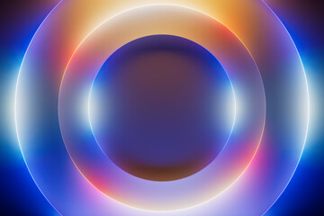 Poster - Abstract colorful background in blue and orange neon colors with iridescent gradients and glowing rings. Perfect for website design, advertising, app interfaces, ads, social media and presentations